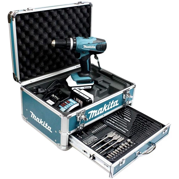 Visseuse Perceuse à Percussion Sans Fil Perceuse Visseuse à Percussion 18V 1.3 Ah Coffret Alu Accessoires Makita HP457DWEX4 4 Visseuse Perceuse à Percussion Sans Fil Perceuse Visseuse à Percussion 18V 1.3 Ah Coffret Alu Accessoires Makita HP457DWEX4 – Image 2