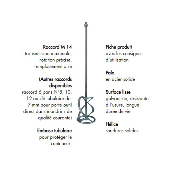 Turbines De Malaxage Et Accessoires Pour Malaxeur Pale De Malaxage Mortier Ø160 Mm - Raccord M14 MG Eibenstock 600mm 4 Turbines De Malaxage Et Accessoires Pour Malaxeur Pale De Malaxage Mortier Ø160 Mm - Raccord M14 MG Eibenstock 600mm – Image 2