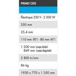 Diam Industries Scie Circulaire Carrelage Scie Table Coupe Carreaux XXL PRIME120S 230V 2,2 KW Disque Ø 350 Mm -Outils électroportatifs Soldes prime 120s 1